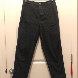 Free People button fly wide leg navy blue khakis